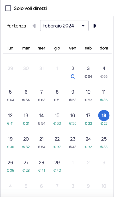 Prezzi voli andata e ritorno Bologna - Palermo a febbraio rilevati da Skyscanner